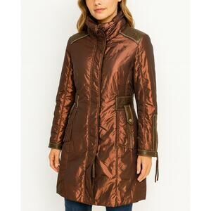 Sania Fortuna Metallic Brown Winter Coat for Women – Long Jacket with Pockets